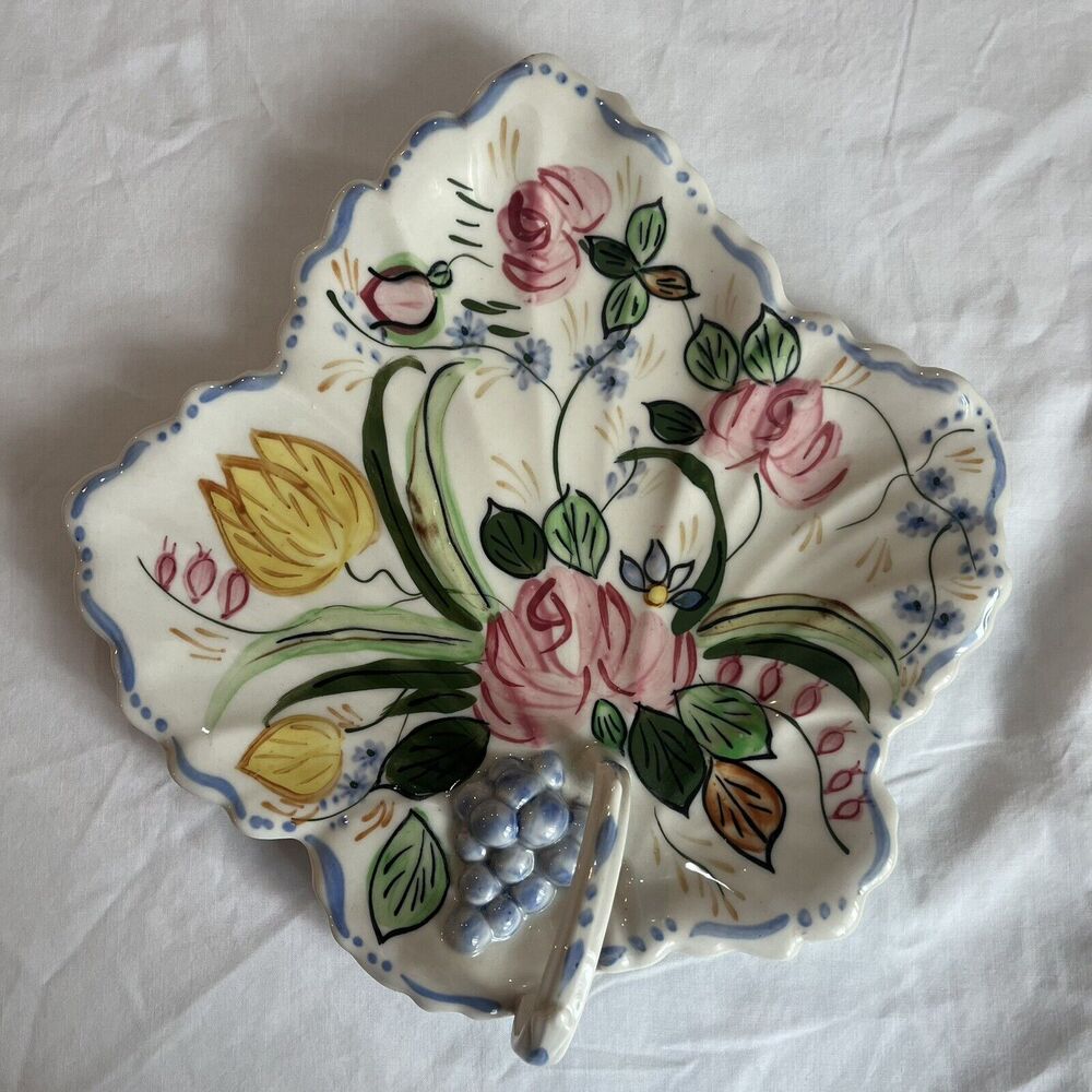 Vintage MCM Blue Ridge Pottery NOVE ROSE Maple Leaf Tray Plate 1950s